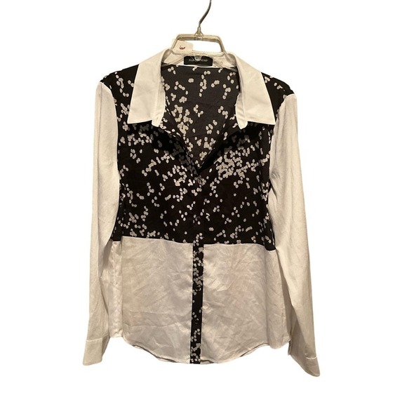 Ivanka Trump Button-Up Shirt Women L Beige/Black Long Sleeve Collared Polyester - Picture 1 of 5